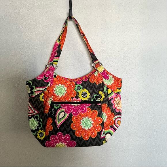 Vera Bradley Pink Orange Floral Chevron Print Shoulder Tote Bag - Picture 1 of 8